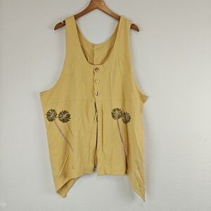 VTG Blue Fish Slit Button Langenlook Cotton Hand Painted Palm Tree Vest Size 2